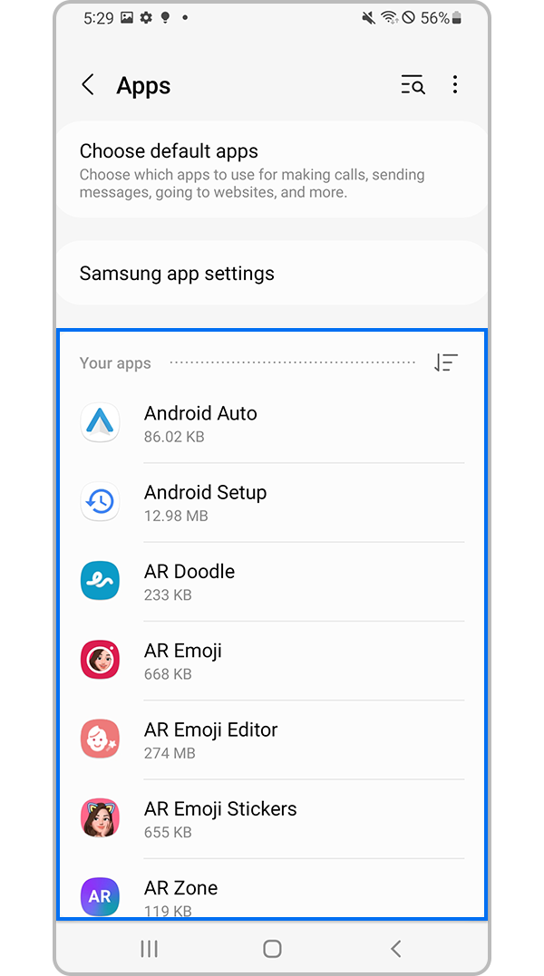 Choose app to delete from the list