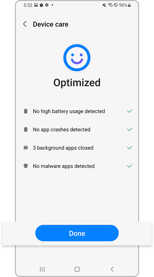 Tap Done to finish optimization
