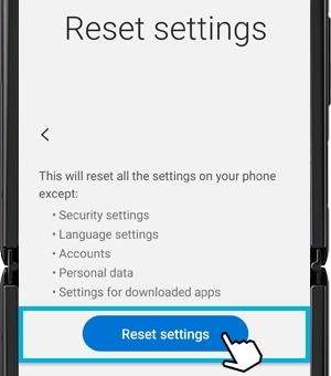 Screenshot showing how to reset device network settings.