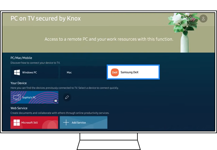 Select Samsung Dex from the PC on TV menu.