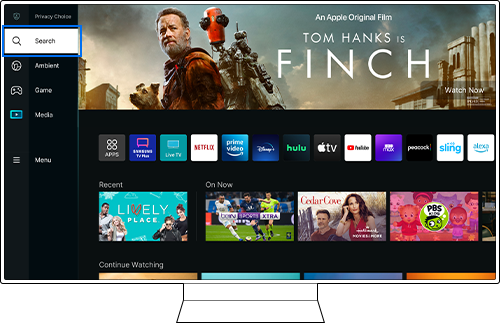 search service on the media screen