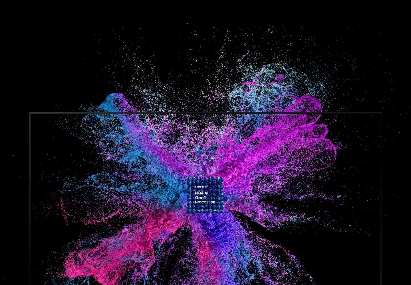 Une explosion de couleurs sur un fond parfaitement noir, prenant la forme d’un téléviseur.