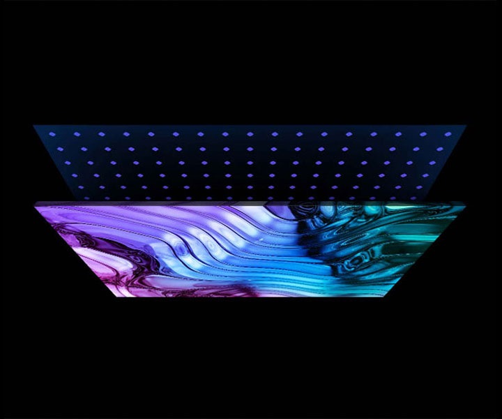 An OLED display features a layer of backlight positioned behind it.