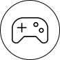دائرة تحتوي تمثيلاً لوحدة تحكم ألعاب الفيديو. 