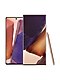 لقطات أمامية لهاتفي Galaxy Note20 و Galaxy Note20 Ultra بلون برونزي مستيك مع قلم S Pen بلون برونزي مستيك وهو يميل نحو Galaxy Note20 Ultra.