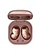 An overhead view of a Mystic Bronze pair of Galaxy Buds Live placed inside an open charging case.