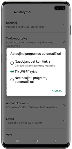 Telefone pasirinkite norimą nuostatą