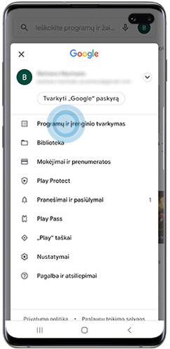 Telefone palieskite „Programų ir įrenginio tvarkymas“