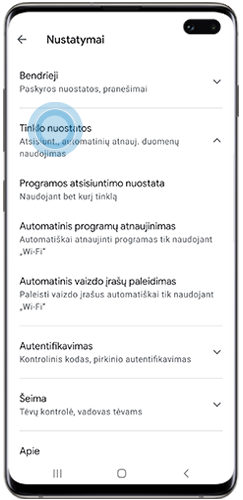 Telefone palieskite „Tinklo nuostatos“