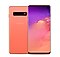 Back of a flamingo pink Galaxy S10 phone, with the front of a flamingo pink Galaxy S10 phone slightly overlaying on top
