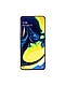Frontal view of a black Samsung Galaxy A80 smartphone with a yellow and blue swirled pattern on the home screen