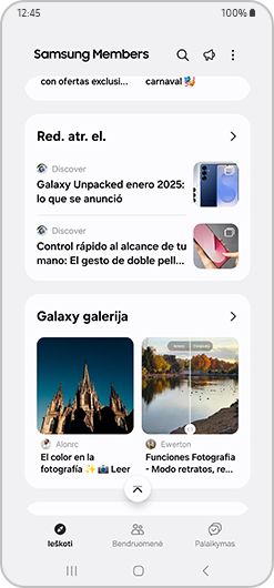 Redaktoriaus pasirinkimai ir „Galaxy“ galerija atradimų skyriuje.