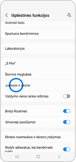 Išplėstinių funkcijų menių palieskite „Judesiai ir gestai“.