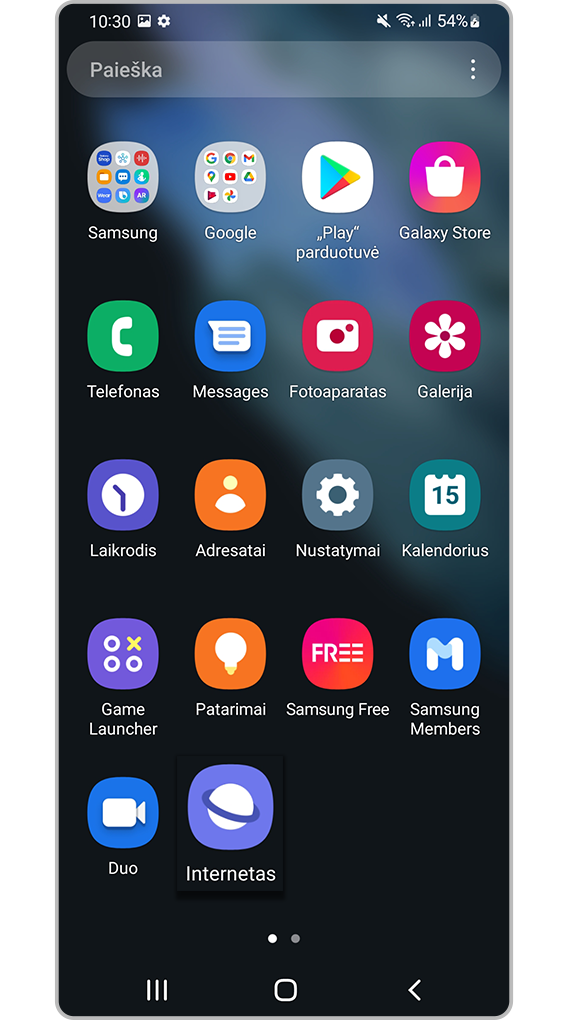 Atidarykite „Samsung“ Interneto programą