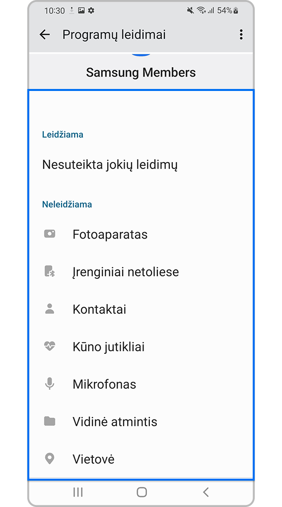 Suteikite programai leidimus