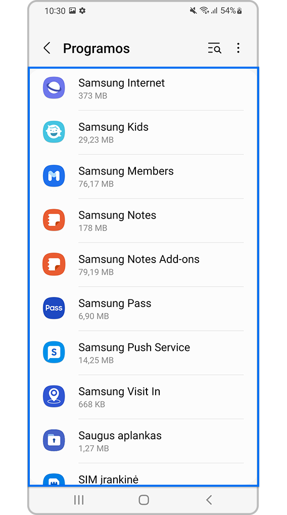 Pasirinkite programą, kurios leidimus keisite