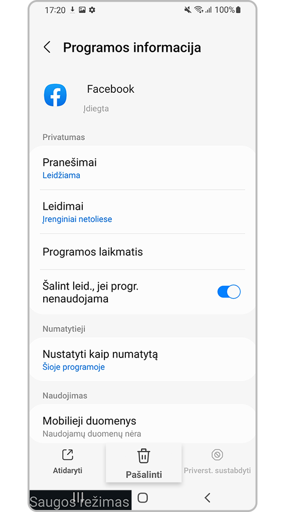 Pašalinkite programą
