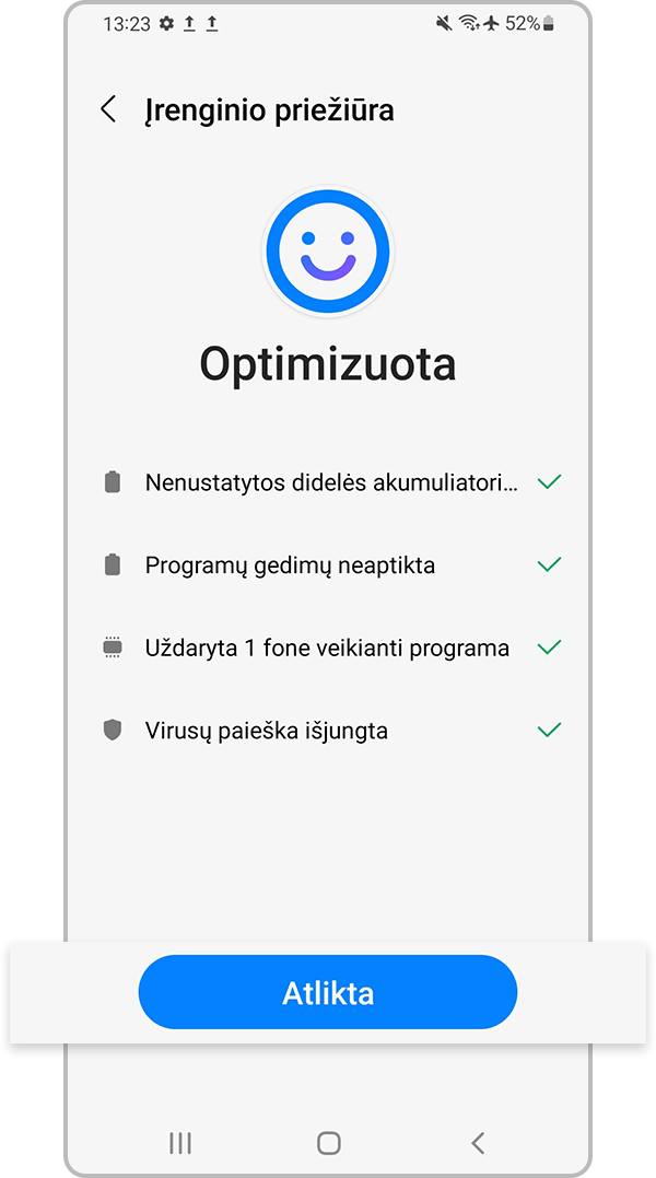 Palieskite „Atlikta“, kad užbaigtumėte optimizavimą
