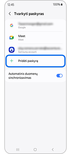 +Pasirinkta Pridėti paskyrą