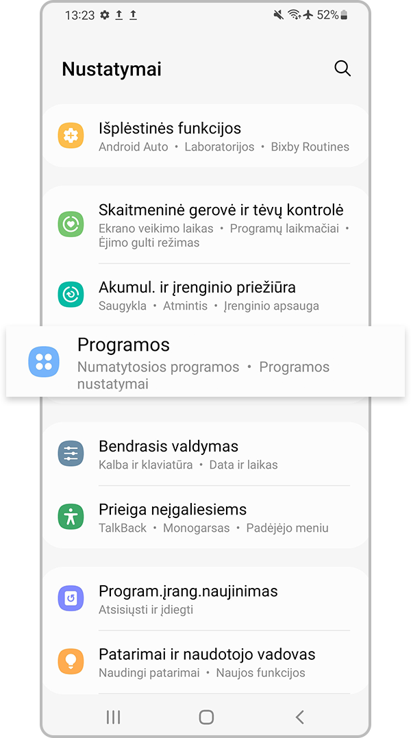 Pasirinkite „Programos“