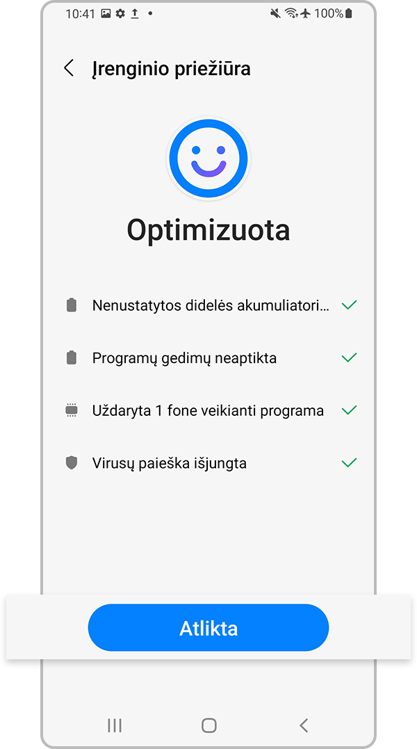 Palieskite „Atlikta“, kad užbaigtumėte optimizavimą