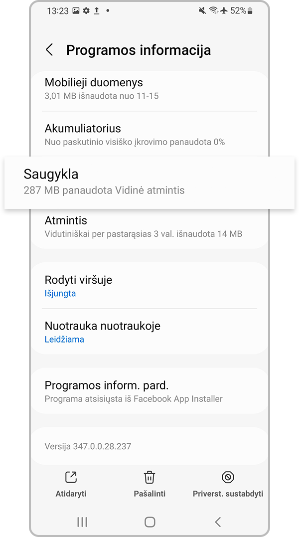 Pasirinkite „Saugykla“