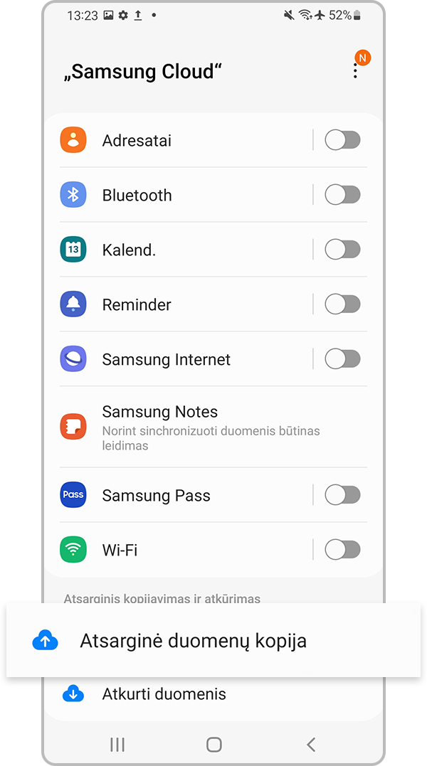 „Samsung Cloud“ atsarginė domenų kopija