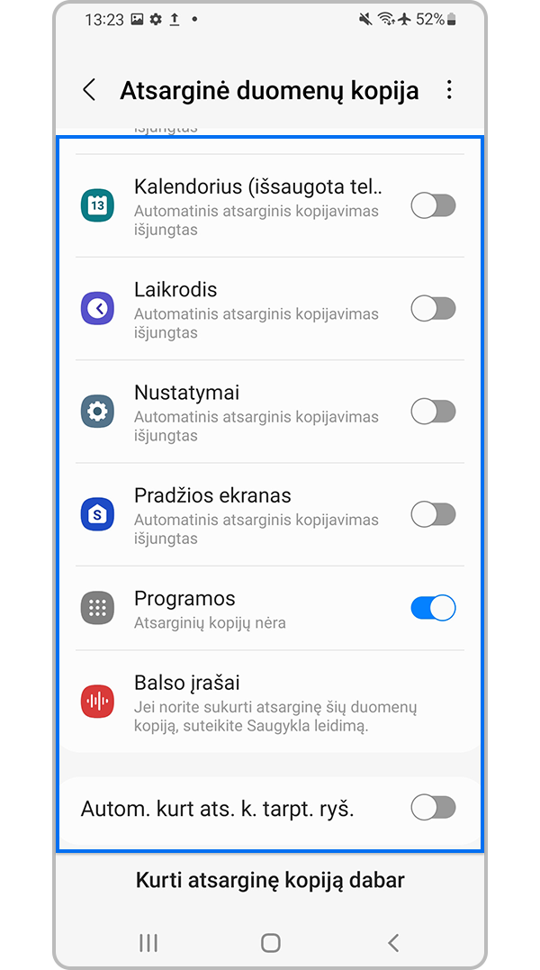 Pasirinkite, kokio tipo duomenis įkelti į „Samsung Cloud“