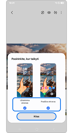 Nustatykite norimą nustatyti ekraną