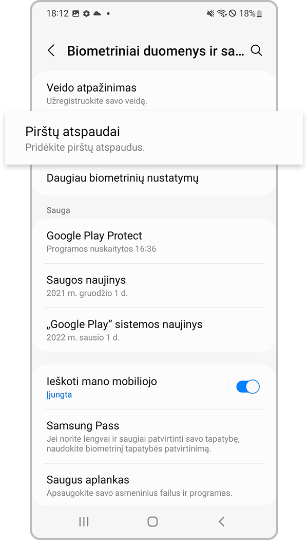 pirštų atspaudų atpažinimo registravimas, 2 veiksmas