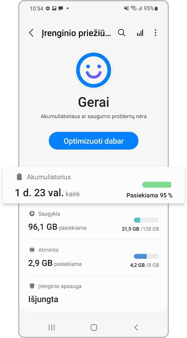 Akumuliatoriaus nustatymai