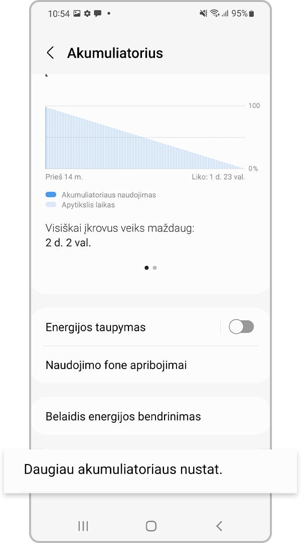 Daugiau akumuliatoriaus nustatymų