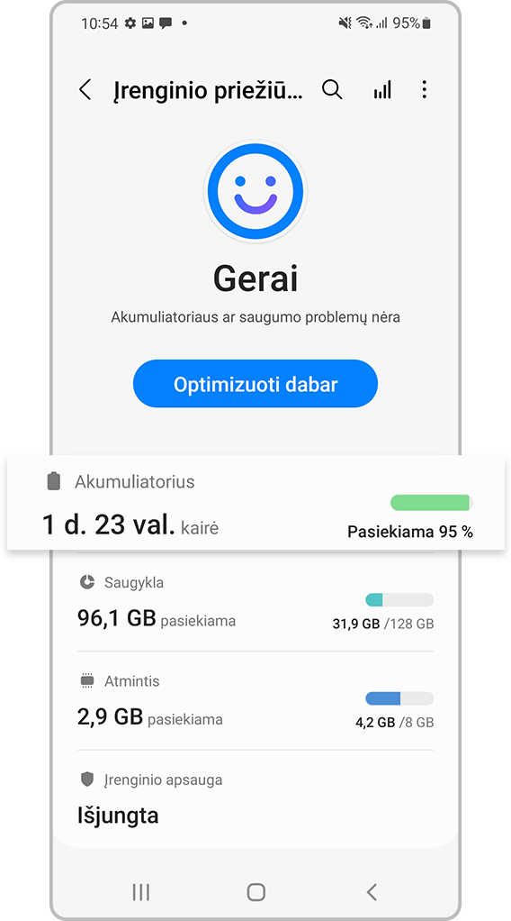 Akumuliatoriaus nustatymai