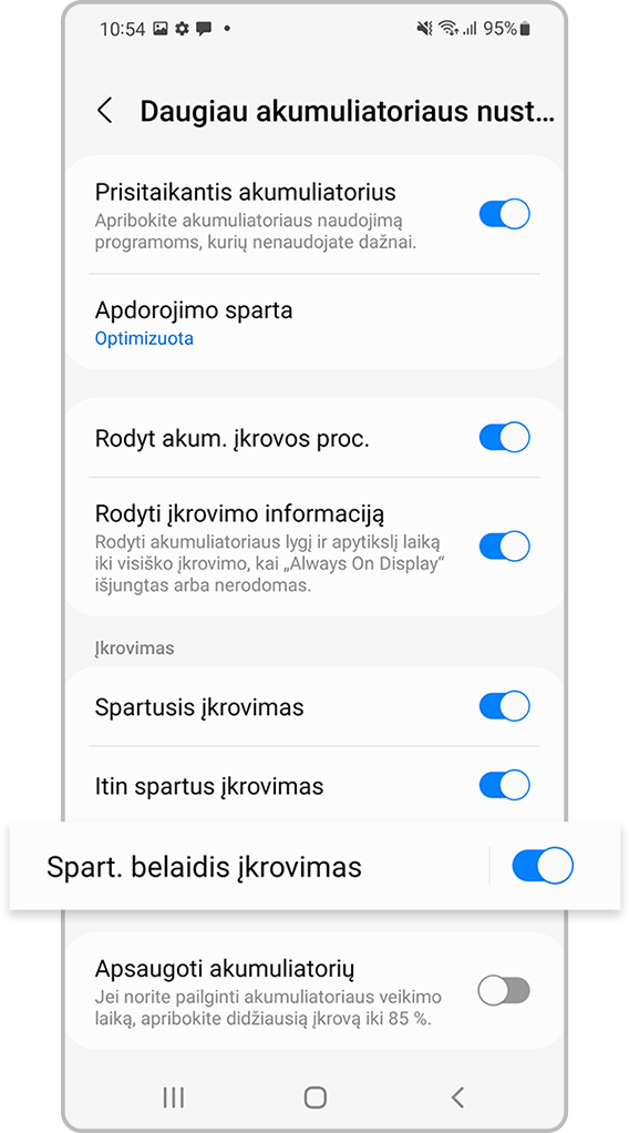 Įjunkite sparčiojo įkrovimo nustatymus