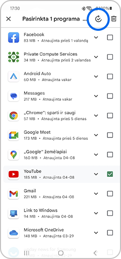Palieskite atsisiuntimo piktogramą ekrano viršuje, kad išdiegtumėte programėlę.