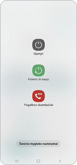 Ekrano su išjungimo, paleidimo iš naujo arba pavojaus režimo parinktimis rodinys.