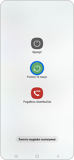 Ekrano su išjungimo, paleidimo iš naujo ir pavojaus režimo parinktimis rodinys.