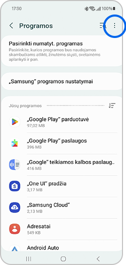 Palieskite tris taškelius viršutiniame dešiniajame kampe.