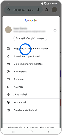 Palieskite Programų ir įrenginio tvarkymas.