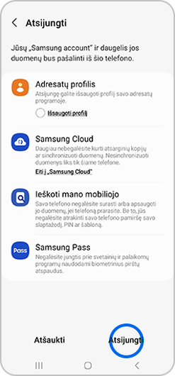 Ekrano, kuriame galite atsijungti ir dar kartą įvesti savo „Samsung“ paskyros slaptažodį, rodinys.