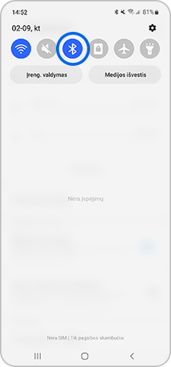 Nustatymų skydelyje pasirinkta „Bluetooth“ piktograma