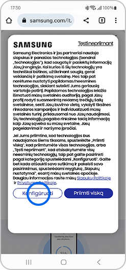 Konfigūruokite slapukus, pasirinktus svetainėje