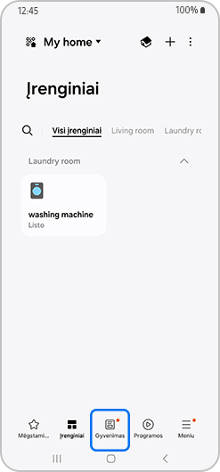 Skirtukas „Gyvenimas“ programėlėje „SmartThings“