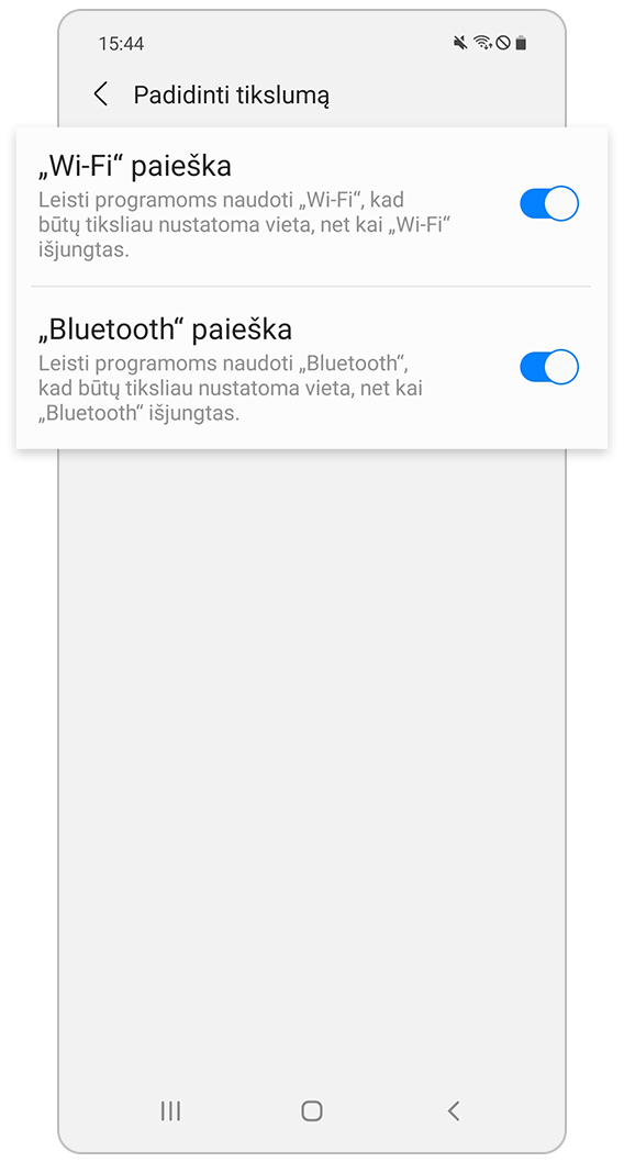 „Wi-Fi“ ir „Bluetooth“ nuskaitymas