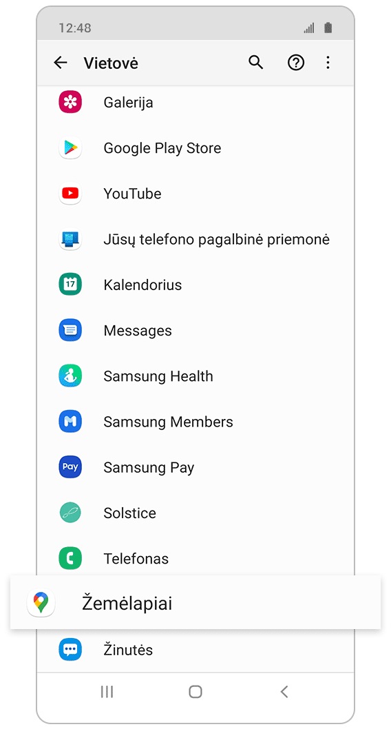 Pasirinkite programą, kuri naudoja GPS signalą