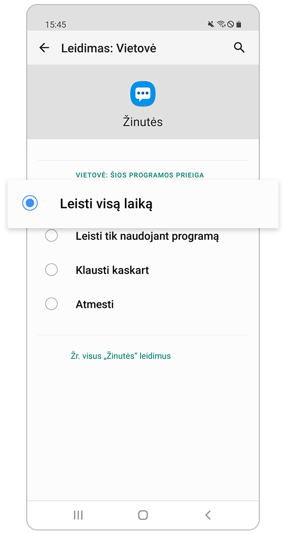 Norima vietos leidimo parinktis
