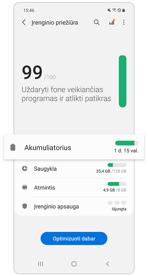 Įrenginio priežiūra akumuliatorius