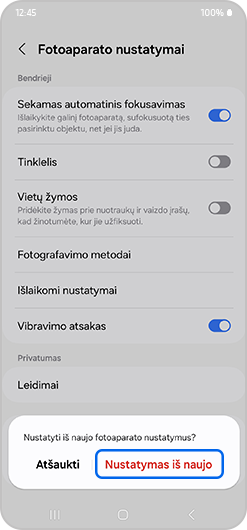 kameros fokusavimas. Programėlės atkūrimas