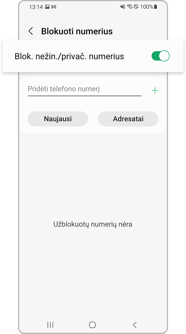 tikrinamas įrenginio nežinomų arba privačių numerių blokavimas, 4 veiksmas
