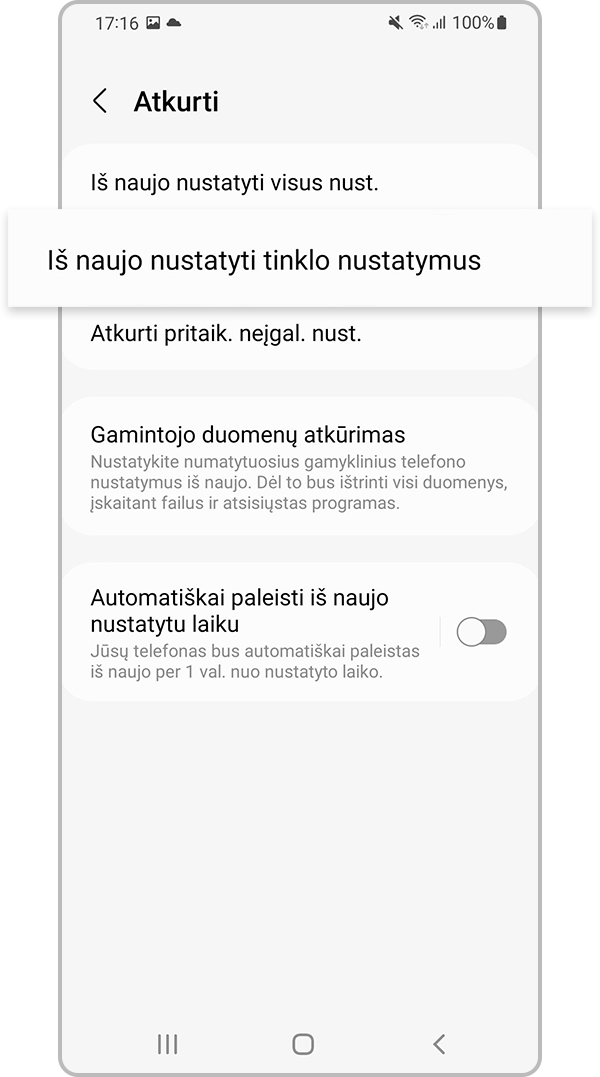 iš naujo atkurti tinklo nustatymus, 3 veiksmas